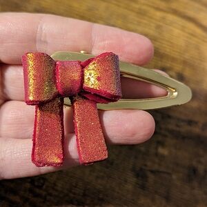 Red Shimmer Clay Bow Barrette New!